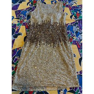 Adrianna Papell Glittering Gold and Silver Midi Dress